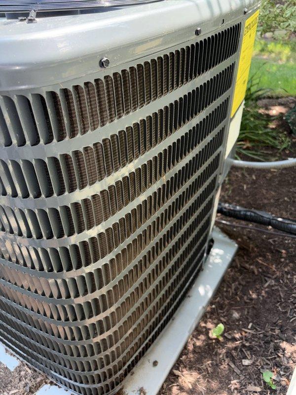 Completed routine maintenance on residential air conditioning system. Inspected outdoor condenser unit, verified proper operation of compressor and fan motor, and checked refrigerant levels. Supply air temperature measured at 49.5°F, indicating system is cooling effectively and operating within normal parameters.