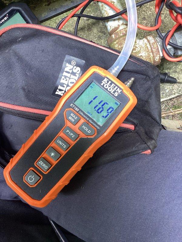 Responded to service call for generator displaying solid blue indicator light with reported starting issues. Customer had previously replaced batteries and starter assembly without resolution and suspected fuel delivery system malfunction. Performed comprehensive electrical system diagnostics using battery load tester, which confirmed battery in good condition with 12.59V reading, 504A CCA, 96% state of health, and 100% state of charge. Conducted additional measurements using digital multimeter to verify electrical connections and system integrity. Documented equipment condition and diagnostic results with photographs for service records. Based on testing results, electrical components and battery system are functioning within normal parameters, suggesting issue may be related to fuel delivery system as customer suspected, which would require further investigation of gas line, fuel filter, and carburetor components.