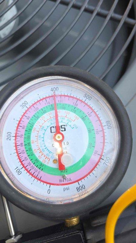 Responded to customer report of insufficient cooling from air conditioning unit. Upon arrival, connected manifold gauges to measure system pressures and diagnose the cooling issue. Performed pressure and temperature readings on the refrigerant system to assess operational parameters and identify the root cause of reduced cooling performance.