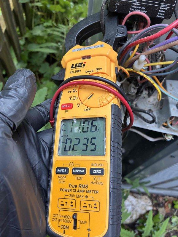 Performed scheduled preventive maintenance on residential cooling system. Conducted electrical diagnostics using True RMS power clamp meter to verify proper amperage draw and voltage readings on outdoor condensing unit, confirming system operating within manufacturer specifications.
