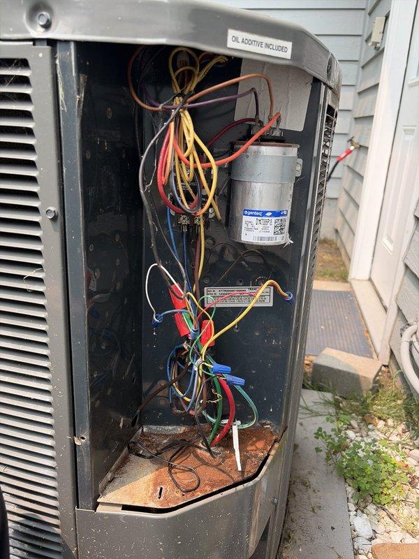 Completed comprehensive cooling system tune-up on residential HVAC unit. Performed full system inspection including blower motor assembly, electrical connections, and capacitor evaluation. Noted moderate corrosion present on condensing unit base plate and monitored for potential future serviceability concerns.