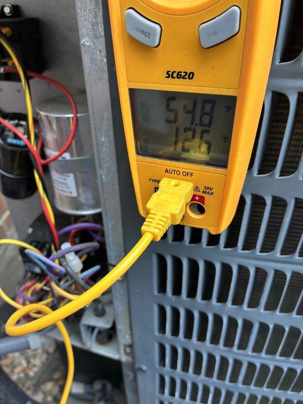 # HVAC Cooling Maintenance Completed

Performed comprehensive cooling system maintenance on residential air conditioning unit as part of scheduled preventative maintenance program. Conducted electrical diagnostics using digital multimeter to verify proper voltage and amperage readings across system components. Measured temperature differentials at various points in the system, recording readings to ensure optimal performance parameters.

Inspected outdoor condenser unit, including visual assessment of heat exchanger coils and fin condition. Examined condenser grille and coil assembly for airflow obstructions, noting accumulated dust and debris between fins. Verified electrical connections at capacitor, checking wire terminations and component integrity. Evaluated overall system operation and confirmed unit is functioning within normal specifications for continued cooling season performance.