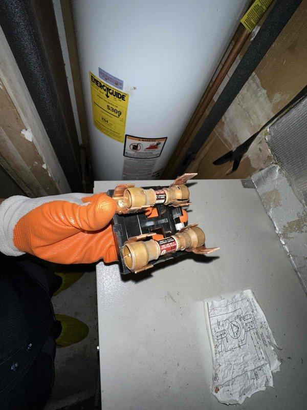 Completed cooling season tune-up maintenance on HVAC system. Performed electrical diagnostics using clamp meter to verify system amperage and voltage readings, confirming proper electrical operation within manufacturer specifications. Inspected and serviced circulator pump assembly with brass fittings, checking for proper operation and secure connections.