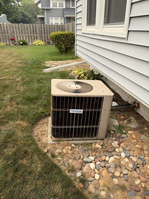 Completed comprehensive cooling season tune-up on Amana outdoor condensing unit. Performed standard maintenance protocol including inspection of electrical connections, capacitor testing, refrigerant pressure verification, coil cleaning assessment, and operational safety checks. Unit found operating within normal parameters with all components functioning properly; no repairs required at this time.