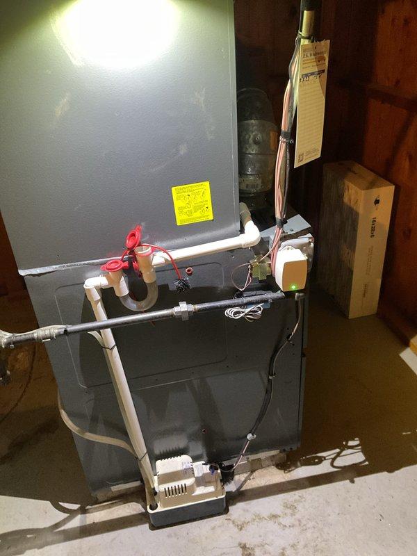 # HVAC Maintenance Summary

Completed routine cooling season maintenance on aging heat pump system as part of recurring preventive maintenance program. Performed comprehensive inspection of indoor air handler unit, assessed air filter condition showing moderate dust accumulation, and evaluated overall system operation. Documented equipment condition with visual inspection of condensate drainage system, electrical connections, and cabinet housing showing normal wear patterns consistent with system age.

# Detailed Work Performed

Conducted scheduled preventive maintenance visit on heat pump system over 10 years old located in basement utility area. Performed thorough visual inspection of indoor air handler unit, noting white metal cabinet housing with typical age-related surface discoloration and minor dirt accumulation on exterior panels.

Inspected air filtration system, observing pleated rectangular filter with diagonal pleating pattern showing moderate dust and particulate loading. 