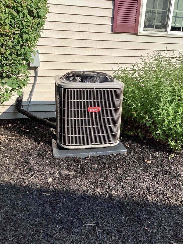 Completed scheduled preventive maintenance on residential Bryant air conditioning system. Performed comprehensive inspection of outdoor condensing unit, verified proper electrical connections and amperage readings using digital multimeter showing 47.07 amps, confirmed adequate refrigerant charge levels, and ensured optimal system operation for continued cooling performance throughout the season.