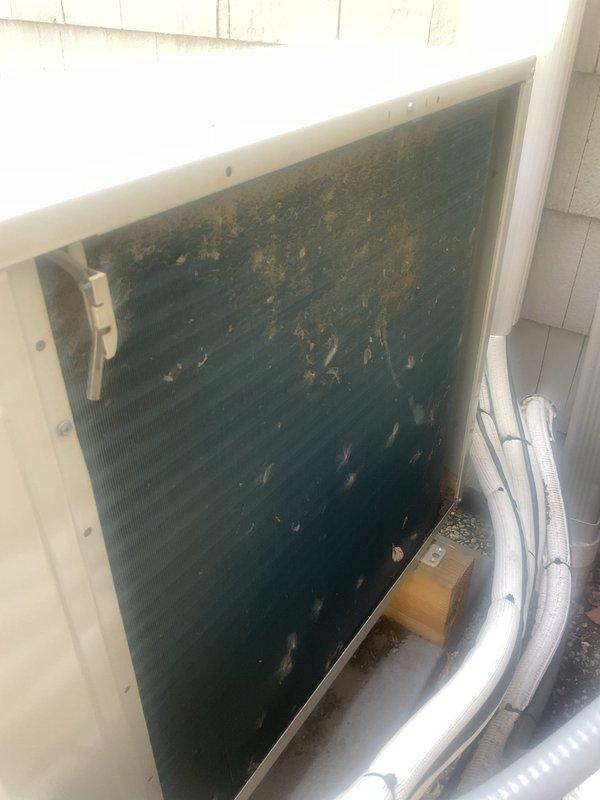 Performed comprehensive cooling system maintenance on residential HVAC unit. Accessed outdoor condensing unit and inspected copper coil assembly, refrigerant lines, and interior components—all found to be in operational condition with normal patina present. Removed and inspected indoor evaporator coil, which exhibited heavy accumulation of dust and debris that was significantly restricting airflow and reducing system efficiency. Thoroughly cleaned evaporator coil assembly to restore proper airflow and heat transfer capacity. Reinstalled cleaned components and verified system operation. Unit is now operating at optimal performance levels with improved air circulation.