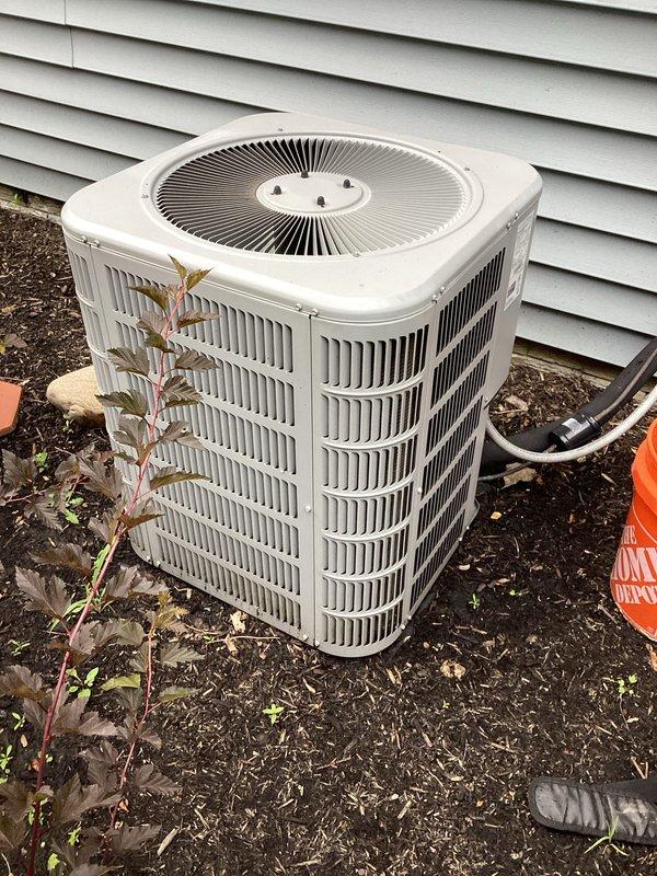 Completed scheduled preventative maintenance on residential air conditioning system. Performed comprehensive inspection of outdoor condensing unit, verified proper electrical readings using digital multimeter, and confirmed system operational parameters were within manufacturer specifications. Unit found in good working condition with adequate airflow through condenser coils and proper clearance from surrounding landscape vegetation.