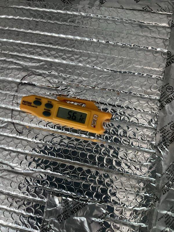Completed preventive maintenance service on attic-mounted air handler unit as part of recurring cooling system maintenance program. Performed standard inspection of equipment, verified operational parameters, and documented supply air temperature reading of 56.1°F at the unit. System operating within normal specifications with no deficiencies noted during this scheduled maintenance visit.
