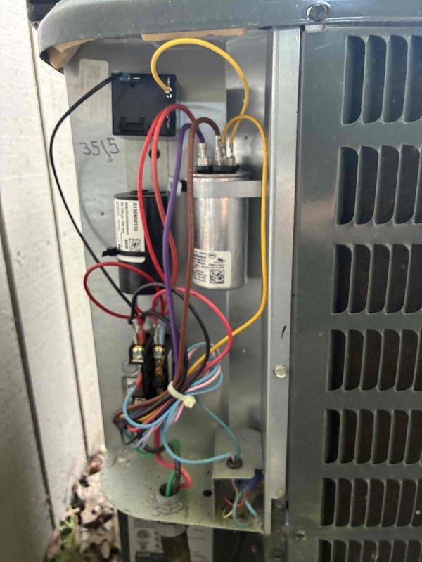 Completed routine HVAC cooling system maintenance on residential air conditioning unit. Performed comprehensive inspection of electrical components including capacitor, contactor, and wiring connections, documenting system condition with detailed photographs. Measured and recorded supply air temperature at 57.5°F using calibrated digital instrumentation, confirming proper cooling operation and system performance within manufacturer specifications.