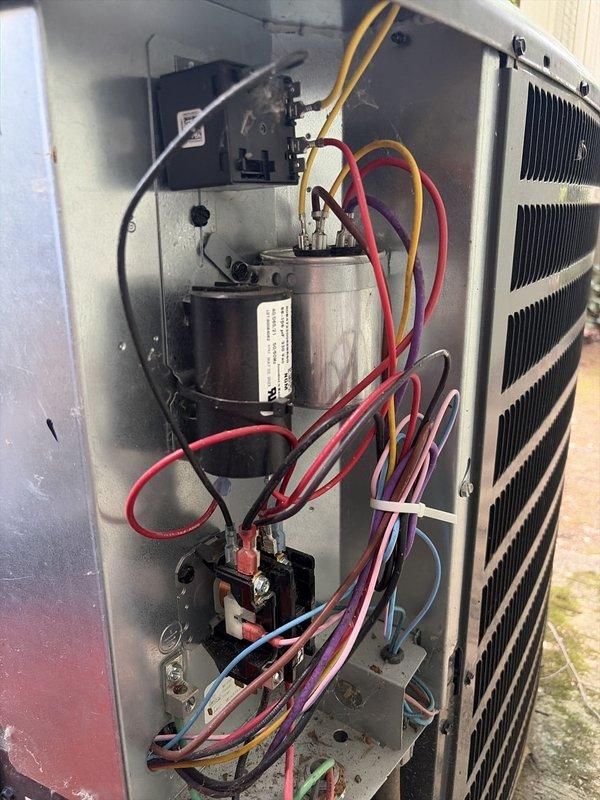 Completed scheduled cooling system maintenance visit. Inspected and serviced air conditioning unit, including examination of electrical components, capacitor, contactor, and condenser coil. Verified proper wiring connections and replaced 20x25x1 air filter to ensure optimal airflow and system efficiency.