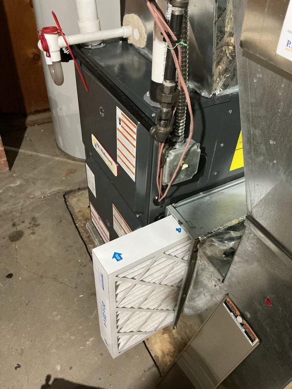 Completed scheduled preventive maintenance on residential cooling system. Inspected furnace unit, refrigerant lines, condensate safety switch, and air filtration system. Verified all components operating within normal parameters, confirmed proper airflow through clean pleated filter, and documented equipment condition with no issues found requiring immediate attention.