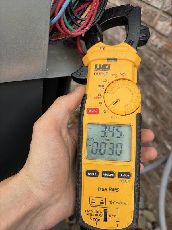 # HVAC Cooling Maintenance Completed

Performed comprehensive cooling system maintenance on residential air handler unit as part of recurring preventive maintenance program. Conducted electrical diagnostics using digital clamp meter, recording amperage readings of 342A and 70.030A to verify proper system operation and component performance. Inspected air handler unit, associated refrigerant lines with service valves, condensate drainage system, and electrical connections within junction box. All system components found operating within normal parameters with no issues identified requiring immediate attention.