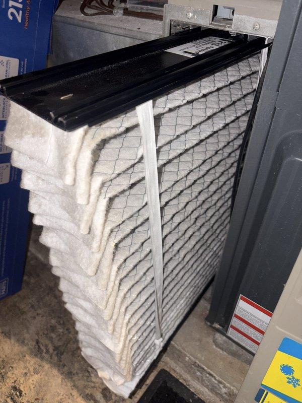 Returned to site to complete scheduled maintenance work on HVAC system. Performed thorough coil wash on condenser unit to remove dust accumulation and debris from heat exchanger fins, restoring optimal airflow and heat transfer efficiency. Installed new pleated air filters to ensure proper system filtration and indoor air quality.