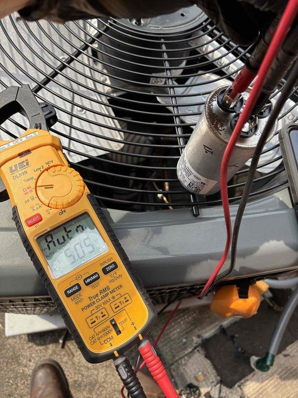 Responded to callback regarding AC installation from previous year with reported electrical discrepancy. Upon arrival, verified electrical requirements and discovered improper amperage rating on circuit breaker - unit required 30-amp protection but was operating on 20-amp breaker, creating potential safety hazard and code violation. Performed comprehensive diagnostic testing using multimeter to verify capacitor function, voltage readings, and overall system operation. Documented existing electrical configuration and equipment specifications with photos. Confirmed customer's electrician findings were accurate regarding undersized breaker. System requires proper 30-amp circuit installation by licensed electrician before unit can be safely operated per manufacturer specifications and electrical code requirements.