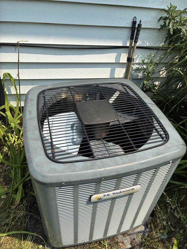 Performed comprehensive coil cleaning service on outdoor condensing unit during second service call. Condenser coils were thoroughly cleaned to restore proper heat transfer efficiency and optimize system performance.