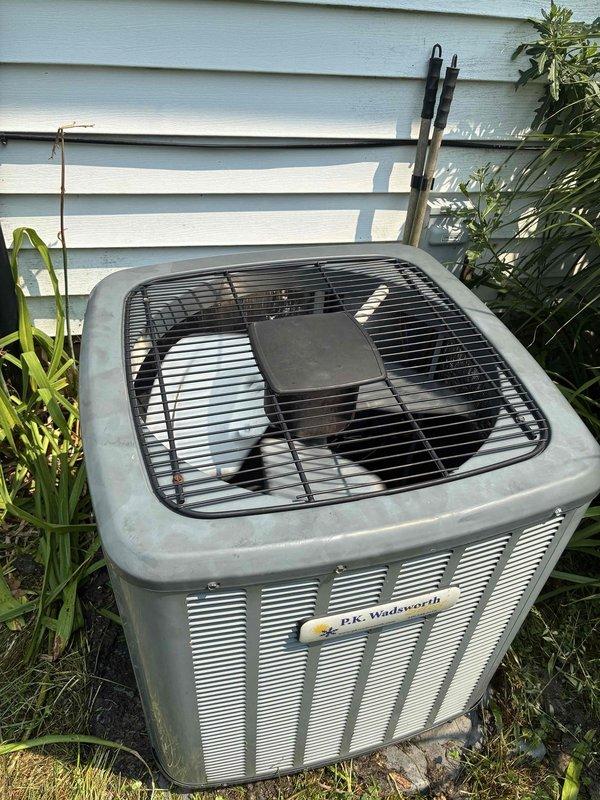 Performed comprehensive coil cleaning service on outdoor condensing unit during second service call. Condenser coils were thoroughly cleaned to restore proper heat transfer efficiency and optimize system performance.