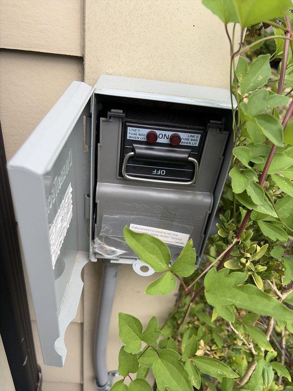Completed routine HVAC tune-up on 1-year-old air handler/furnace system with no reported issues or symptoms. Replaced 16x20x1 Air Four Vmax-4-FC pleated air filter and verified proper installation within air handler compartment. Inspected outdoor electrical disconnect switch, confirmed proper operation and secure mounting, with all components in normal working condition showing no signs of damage or deterioration.