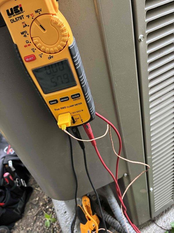 Completed comprehensive cooling system tune-up on residential HVAC unit. Performed electrical diagnostics using digital multimeter to verify proper voltage and amperage readings at the outdoor condensing unit. Inspected capacitor, wiring connections, and all electrical components for proper operation and safety compliance.