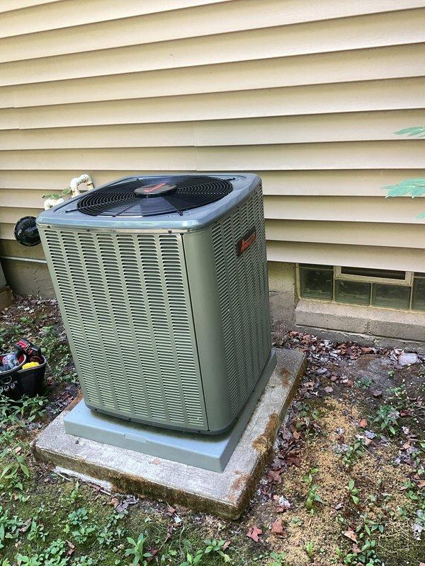 Completed routine cooling maintenance on residential air conditioning system. Inspected outdoor condenser unit, verified proper operation of compressor and fan motor, and confirmed supply air temperature at 53.9°F indicating adequate cooling performance. Cleared debris from around condenser unit, checked refrigerant lines and electrical connections, and tested system operation through full cooling cycle with all components functioning within normal parameters.