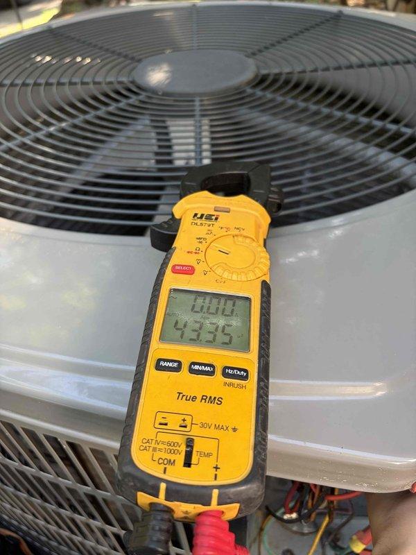 Completed routine HVAC cooling system maintenance on residential unit. Performed comprehensive inspection of indoor air handler components including blower wheel assembly and filtration system, verifying proper operation and cleanliness. Conducted outdoor condenser unit diagnostics using digital multimeter to measure electrical parameters and verify system performance within manufacturer specifications.