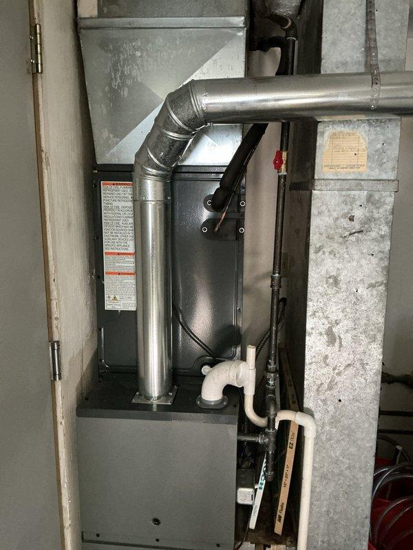 Performed seasonal startup and maintenance inspection on Amana furnace system. Verified all components operational, checked electrical connections, inspected PVC venting and condensate drain lines, confirmed proper airflow, and tested safety controls. System found to be functioning within manufacturer specifications with no issues identified.