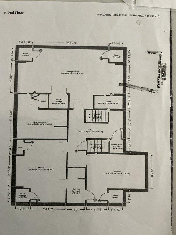 Conducted site assessment for Unico high-velocity HVAC system replacement, evaluating existing electrical infrastructure and reviewing second-floor layout to determine equipment placement and ductwork routing options. Documented electrical panel capacity and configuration, analyzed floor plan showing 1,155 sq ft across primary bedroom, additional bedroom, bathrooms, laundry room, and hallway spaces to develop comprehensive replacement proposal with multiple system configuration options.