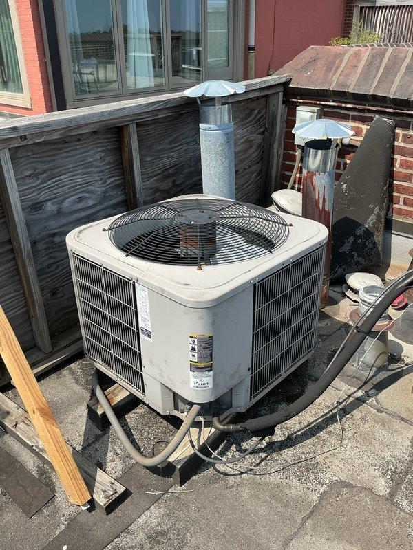 Completed scheduled preventive maintenance on residential split-system air conditioning unit. Performed comprehensive inspection of rooftop condenser unit and indoor air handler/furnace system. Checked refrigerant lines, electrical connections, and overall system operation. All components found to be functioning within normal parameters. Discussed customer inquiry regarding conversion of existing wireless thermostat to hardwired configuration for improved reliability and system integration.