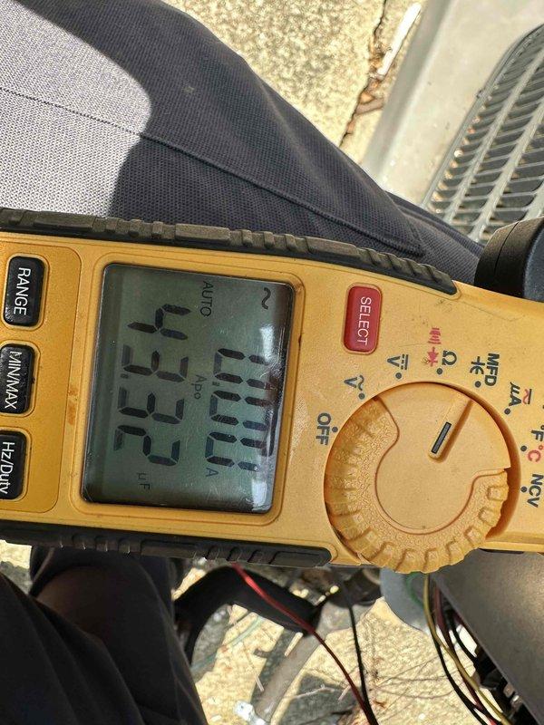 Completed comprehensive cooling system tune-up and performance evaluation. Performed electrical diagnostics using digital multimeter to verify proper voltage, amperage, and system operation at the outdoor condensing unit. All measurements confirmed equipment operating within manufacturer specifications, and system found to be functioning properly with no issues requiring immediate attention.