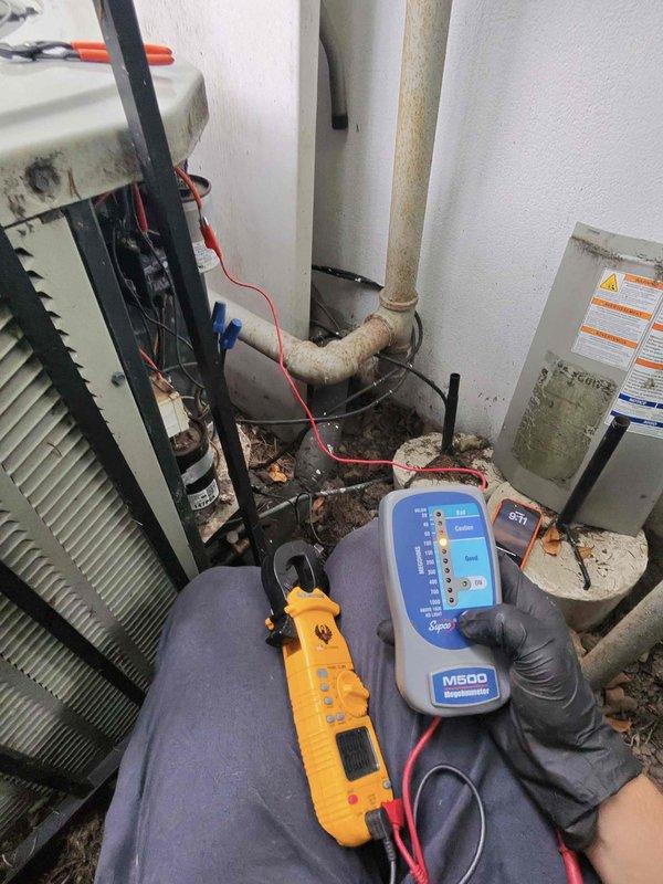 Completed comprehensive HVAC tune-up on multiple cooling units at the property. Performed diagnostic testing using digital meters to verify system performance, inspected American Standard Gold Series unit including electrical components and control boards, and documented conditions of refrigerant lines and equipment. Customer was advised that filter replacements are needed and expressed interest in extensive cleaning services for improved system efficiency.