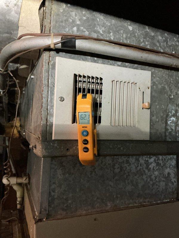Completed comprehensive HVAC cooling system tune-up on residential unit of unknown age. Performed standard maintenance procedures including temperature differential measurements across the system, recording supply air temperature of 82°F, and inspected all mechanical components, refrigerant lines, condensate management system, and ductwork for proper operation and efficiency.