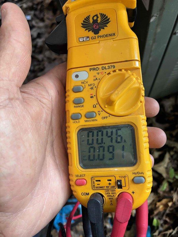 Completed scheduled preventive maintenance on residential air conditioning system. Performed comprehensive system inspection including electrical testing with digital multimeter, verifying proper voltage and amperage readings within manufacturer specifications. Cleared debris accumulation around outdoor condensing unit base, including removal of leaves and organic matter from around refrigerant line penetrations and equipment cabinet. Inspected conduit connections and refrigerant lines for signs of wear or damage. All system components found operating normally with no immediate service needs identified. Unit left in proper working condition.