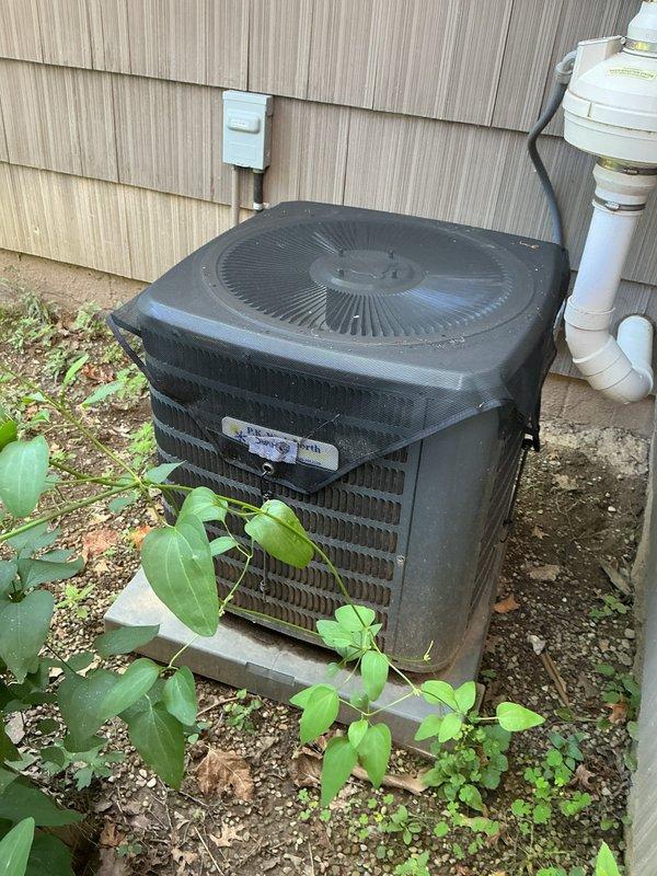 Completed scheduled cooling system maintenance on residential outdoor condensing unit. Upon inspection, discovered significant wildlife intrusion with bird nesting material accumulated inside electrical compartment around capacitor and contactor assembly, creating potential fire hazard and compromising system safety. Removed all nesting debris from cabinet, cleaned electrical components, and verified proper operation of capacitor and contactor. Inspected condenser coil for blockages, checked refrigerant levels, and tested system performance. Secured cabinet and confirmed unit operating within normal parameters.