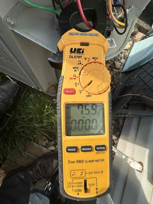Completed scheduled cooling system preventative maintenance visit on residential air conditioning unit. Performed comprehensive system inspection including electrical measurements using clamp meter, recording amperage draws and voltage readings to verify proper compressor and fan motor operation. Inspected and tested all electrical connections at terminal block, ensuring secure wire terminations and proper contact integrity throughout the system.