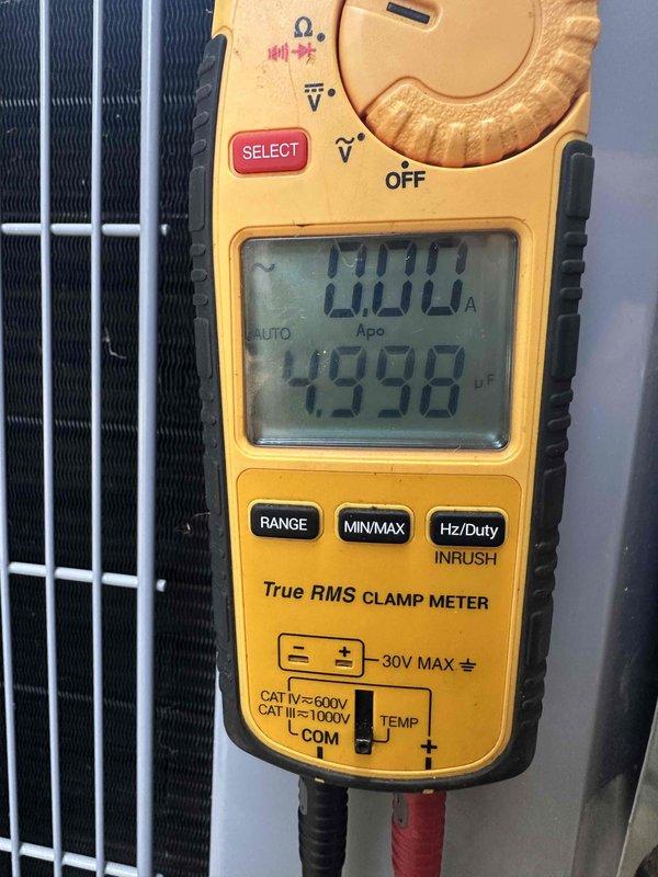 Completed comprehensive cooling system maintenance on residential HVAC unit. Performed electrical diagnostics using clamp meter to verify proper amperage draw and system performance, confirming readings within manufacturer specifications. Inspected blower motor assembly, wiring connections, and associated components for proper operation. Condenser coil examined and found to be in acceptable condition. All electrical connections secure, and system operating normally at completion of maintenance visit.