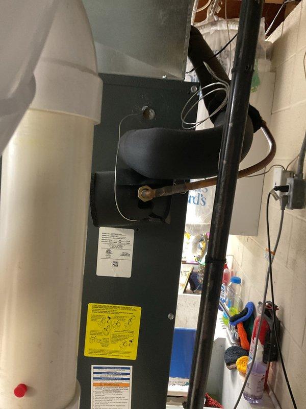 Completed routine preventive maintenance on residential HVAC cooling system as part of ongoing service plan. Performed comprehensive inspection of air handler unit and associated components, including gas line connections, electrical wiring, condensate drain lines, and safety labels. All systems found to be operating within normal parameters with no immediate service needs identified.