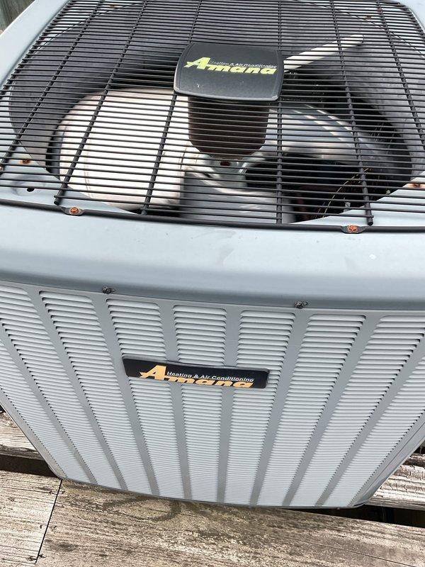 Completed scheduled preventive maintenance on rooftop Amana condensing unit. Performed comprehensive system inspection, verified proper operation of all components, and confirmed unit is functioning within manufacturer specifications. Equipment shows good overall condition with no immediate service needs identified.