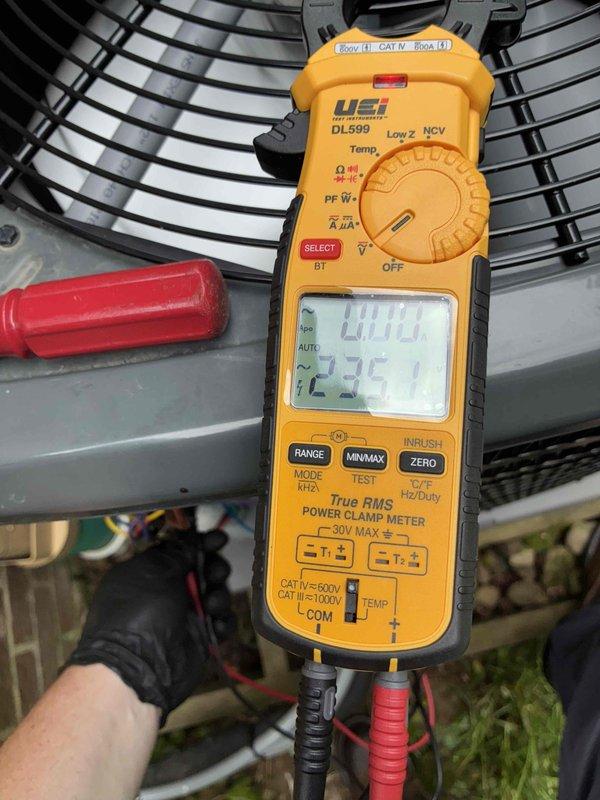 Completed first-year preventive maintenance on cooling system. Performed electrical diagnostics using digital multimeter, recording voltage readings at 225V with proper amperage levels. Inspected and tested capacitor connections, verifying all terminal wiring and electrical components were secure and functioning within manufacturer specifications.