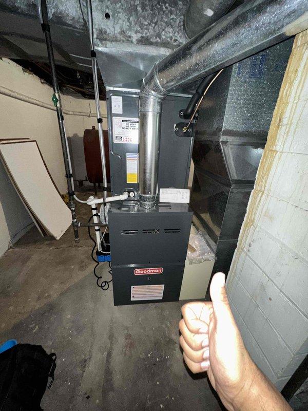 Completed cooling system tune-up on Goodman HVAC unit. Performed comprehensive inspection of furnace and air handling components, checked electrical connections and safety controls, and verified proper system operation. All equipment found to be functioning within normal parameters with no issues identified during service visit.