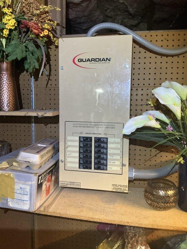 Responded to service call for Guardian generator that failed to shut down after utility power was restored. Generator had automatically started during Monday power outage but continued running despite grid power returning. Inspected automated transfer switch panel and determined failure to transfer back to utility source. Cycled transfer switch to restore proper operation and verified generator shutdown sequence completed successfully.