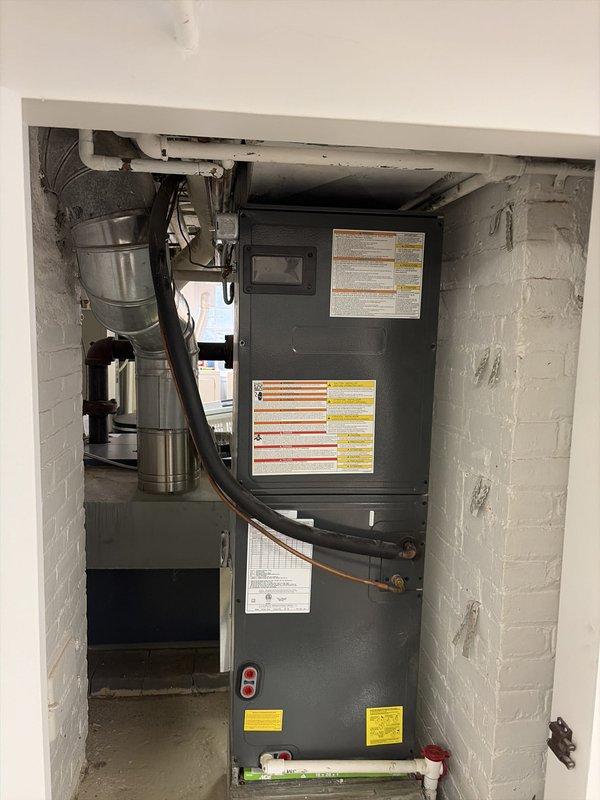 Completed scheduled preventative maintenance on two residential HVAC cooling systems. Performed comprehensive inspection of air handler unit, verified refrigerant lines and connections, checked system operation and temperature differentials using digital testing equipment. Inspected evaporator coil for frost buildup and proper airflow, examined all mechanical components, labels, and safety systems for compliance. Both systems operating within normal parameters with no immediate service needs identified.