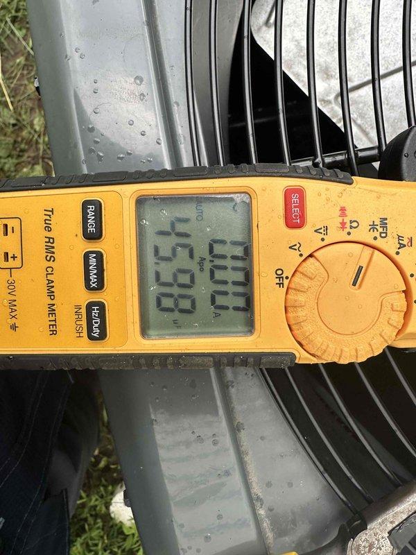 Completed routine cooling system maintenance on residential air conditioning unit. Performed comprehensive inspection of electrical components including capacitor testing and amperage readings on condenser unit. All components operating within normal specifications, system cooling properly with no issues identified.