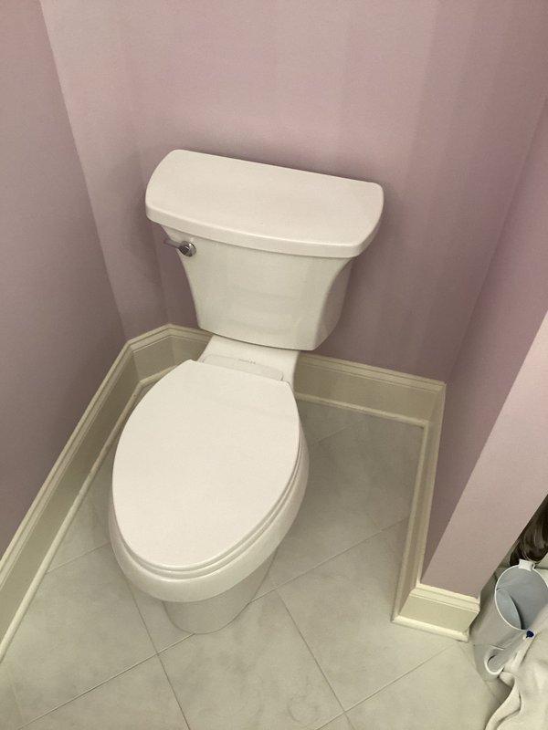 Returned to property to complete installation of three customer-supplied toilets in separate bathroom locations. Removed existing fixtures, installed new two-piece porcelain toilets with proper wax ring seals and floor flange connections, and tested all units for proper flush operation and leak-free performance.