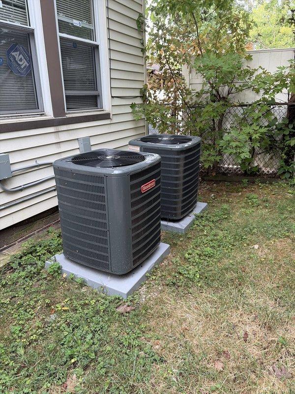 Completed annual preventative maintenance on residential split-system air conditioning unit. Performed comprehensive system inspection including temperature diagnostics at the air handler, measuring supply air temperature at 71.2°F through the filter assembly. Inspected dual outdoor condenser units positioned on exterior concrete pads, verifying proper operation and clearances. All components found operating within normal parameters with no deficiencies noted during this scheduled maintenance visit.