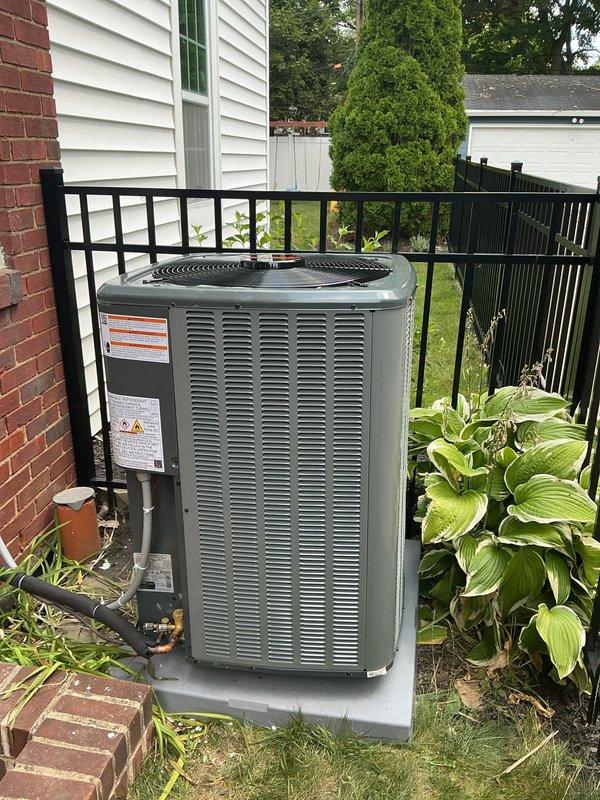 Responded to no cool call on recently installed HVAC system with thermostat communication failure. Upon arrival, verified outdoor condensing unit was properly installed with correct electrical disconnect and conduit routing per manufacturer specifications. Diagnosed thermostat-to-air handler communication issue preventing system operation. Restored proper communication between thermostat and equipment, confirmed system cooling functionality, and verified all components operating within normal parameters.