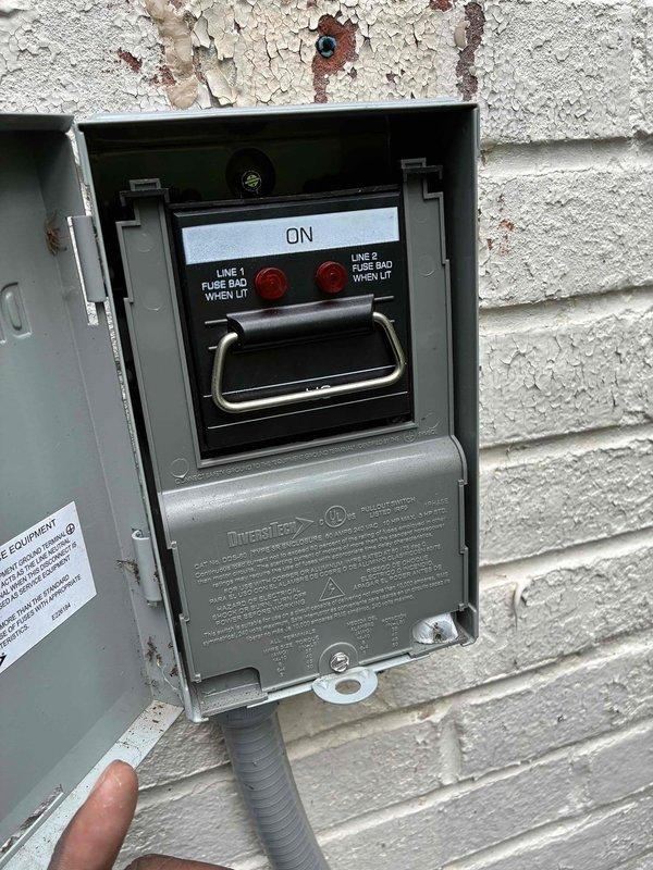Completed preventive maintenance on residential HVAC cooling system. Inspected control module and electrical connections in attic-mounted air handler, verifying proper wire terminations and component functionality. Examined outdoor disconnect switch and fuse indicators, confirming operational status with no faults detected. All system components found in satisfactory working condition with no repairs required.