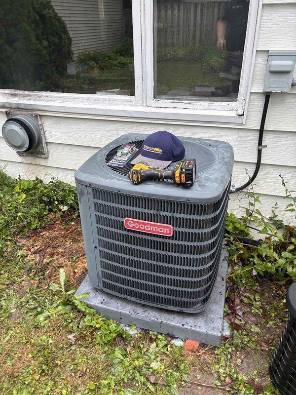 Performed chemical coil cleaning on Goodman condensing unit to remove heavy accumulation of dirt and debris from exterior surfaces and internal components. Installed two Zap Pro surge protectors to provide electrical protection for the HVAC system. Unit accessed per customer instructions, with property entry coordinated via phone communication prior to arrival.