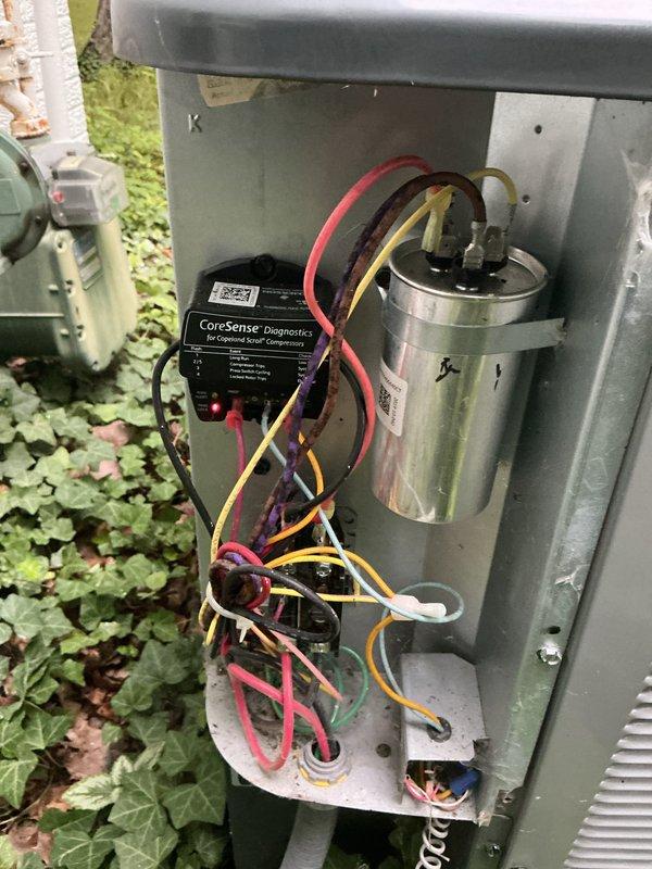 Completed scheduled preventive maintenance on Amana outdoor condensing unit. Performed comprehensive system inspection including electrical connections, capacitor testing, and compressor diagnostics using CoreSense monitoring equipment. All components operating within normal parameters, wiring connections secure, and unit functioning properly for continued cooling operation.
