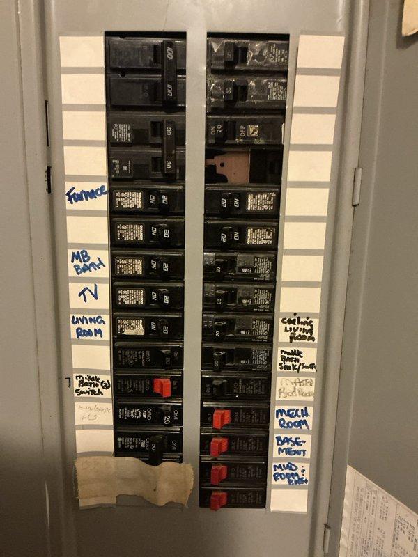 Conducted on-site evaluation for Generac generator installation. Documented existing electrical panel configuration, including main breaker panel with dual-column circuit breaker arrangement and current circuit distribution. Assessed panel capacity, available breaker slots, and electrical infrastructure to determine requirements for generator integration and transfer switch installation.