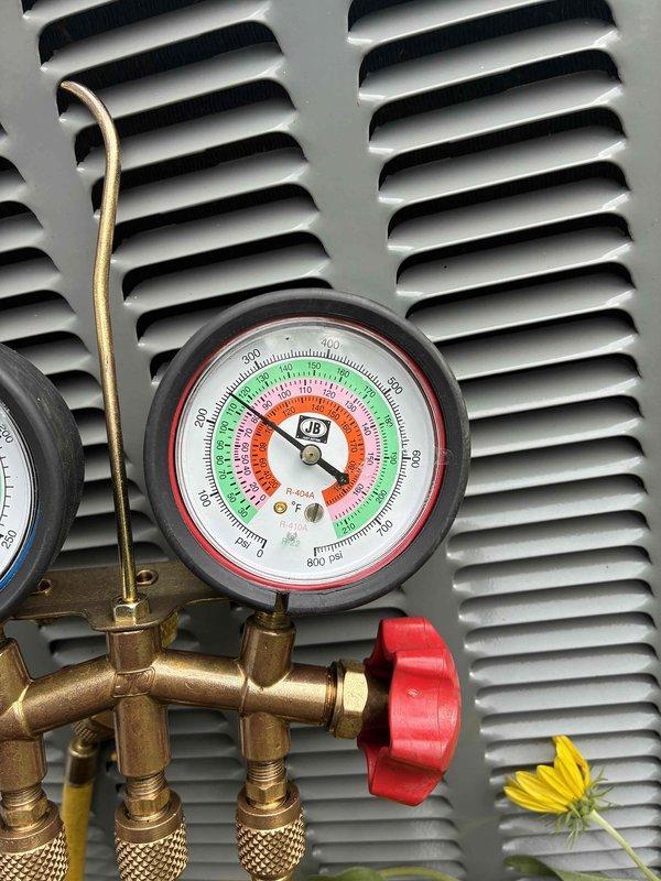 Completed scheduled preventive maintenance on residential cooling system. Performed comprehensive system diagnostics using digital clamp meter to verify electrical parameters and amperage draws on compressor and fan motor. Utilized manifold gauge set to check refrigerant pressures and confirm system is operating within manufacturer specifications. All components functioning properly with no deficiencies noted.